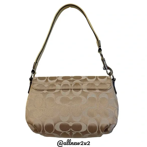 Coach Poppy Signature Tan Yellow Leather Accents W Gold Hardware Shoulder Bag - Picture 3 of 10